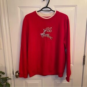 Vintage Red Sweater with Silver Reindeer